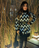 Shradha Manaktala In Black and white dress with fur neck, edge and sleeve